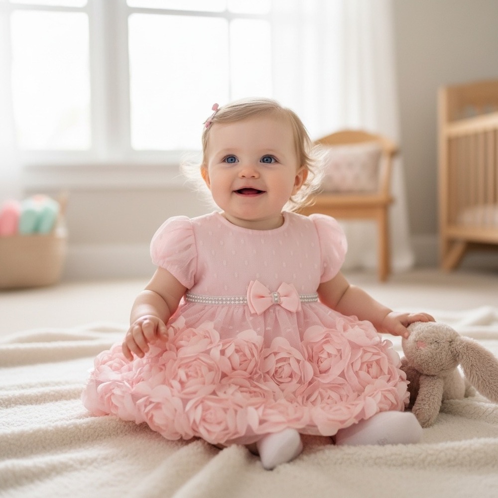 Nannette Rosette Party Dress‎ Baby 6/9M Pink Special Occasion Wedding